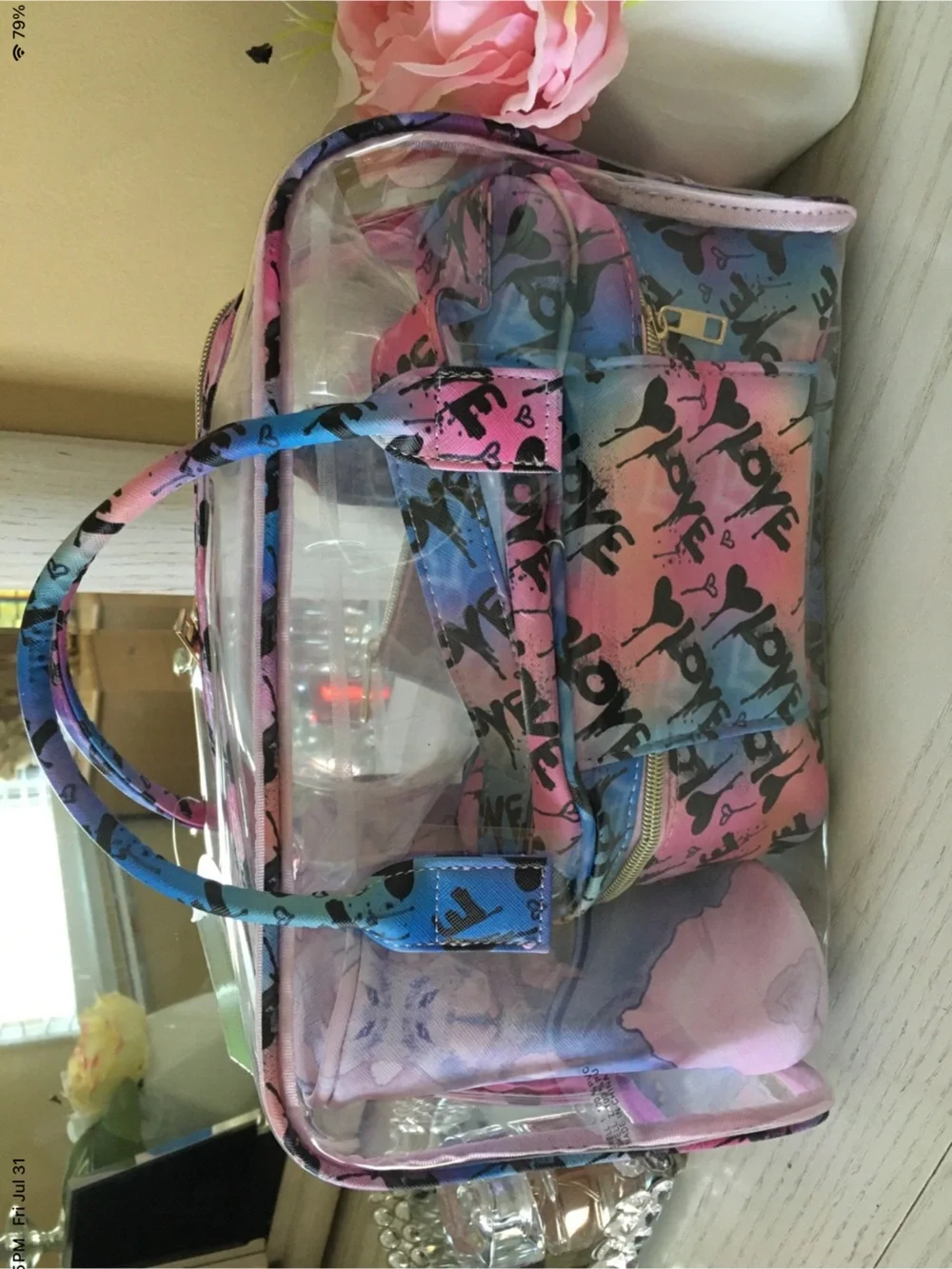 Clear Multicolor Travel Tote – Pink, Blue & Purple 4 pc set